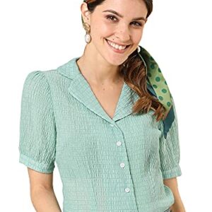 Allegra K Women’s Camp Collar Button Down Textured Short Bubble Sleeve Soft Shirt Blouse