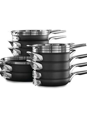 Calphalon Premier Space Saving Pots and Pans Set, 15 Piece Cookware Set, Nonstick