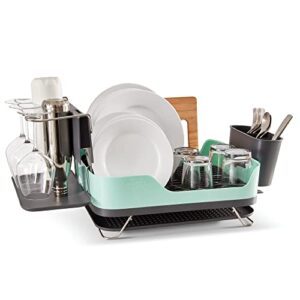 Dash SmartStore Full Size Dish Rack – Plates, Cups, Utensil Holder, Knife Slot, Drainage Spout + Drying Mat – Aqua