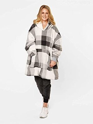 Dreamscene Winter Check Hoodie Blanket Oversized Sherpa Fleece Wearable Soft Warm Cosy Thermal Throw Blanket for Adults…